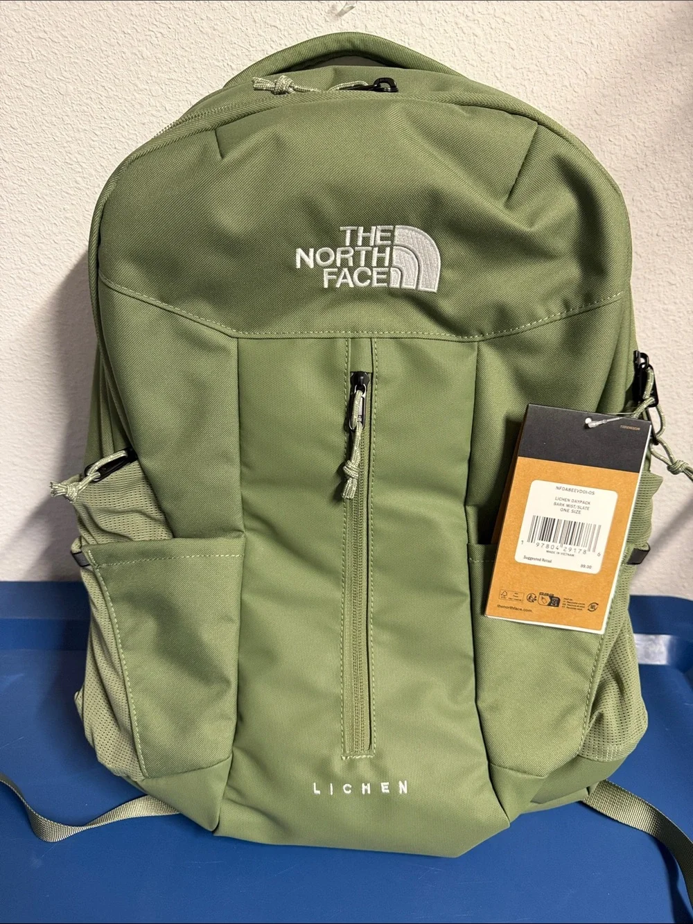 The North Face Lichen Green Backpack with Front Zipper Pocket